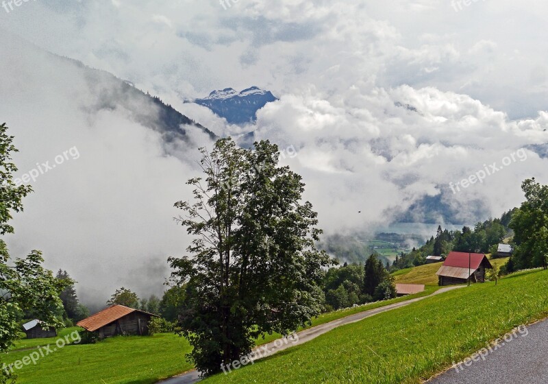 Valley Fog Clouds Mountains Alpine Landscape