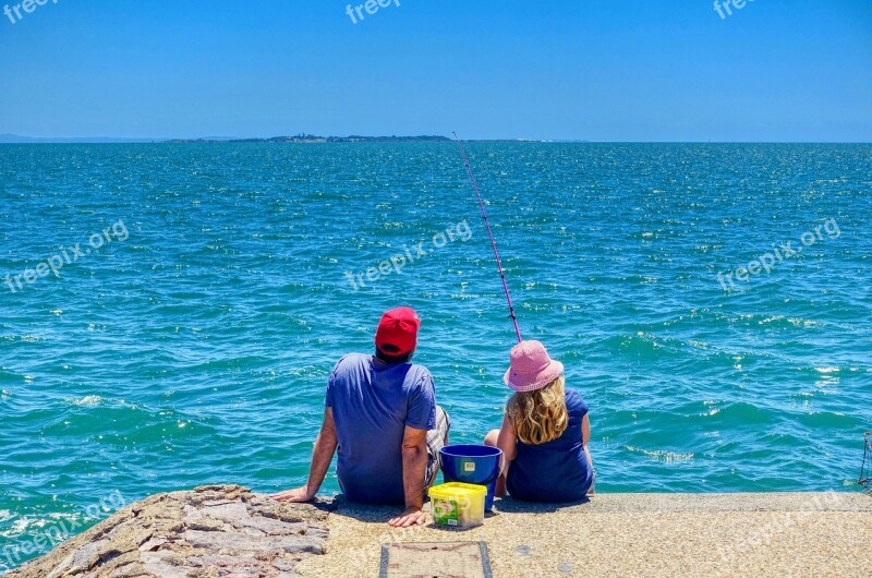 Angler Fishing Couple Relax Sea