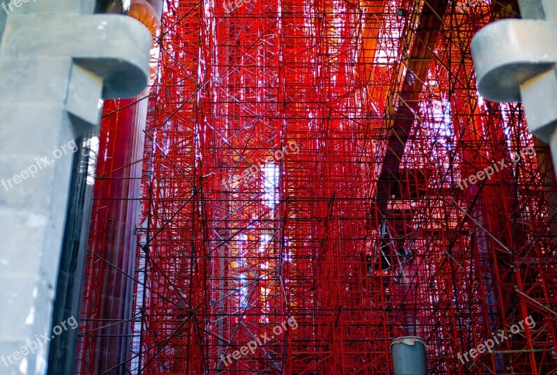 Scaffolding Red Church Gaudi Barcelona