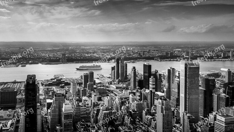 New York Panorama Buildings Sky Usa