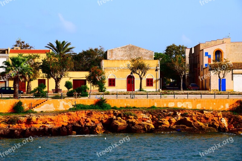 Houses Coast Color Sea Rock