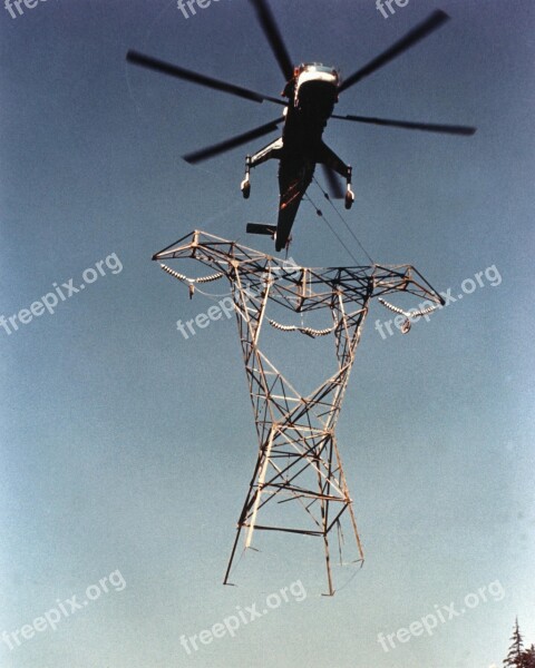 Power Line Tower Electricity Helicopter Transporting