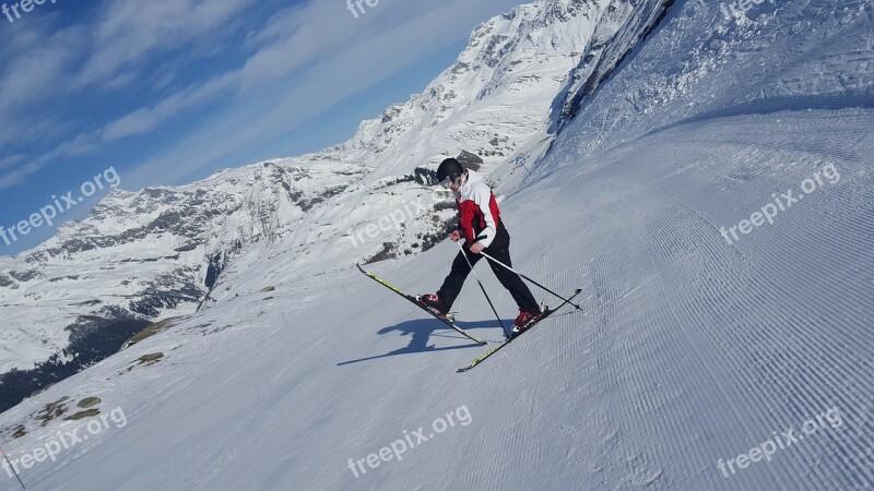 Man Italy Winter Snow Mountains