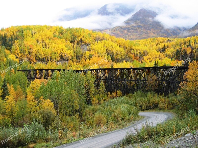 Landscape Autumn Bridge St Elias National Park And Preserve Wrangell