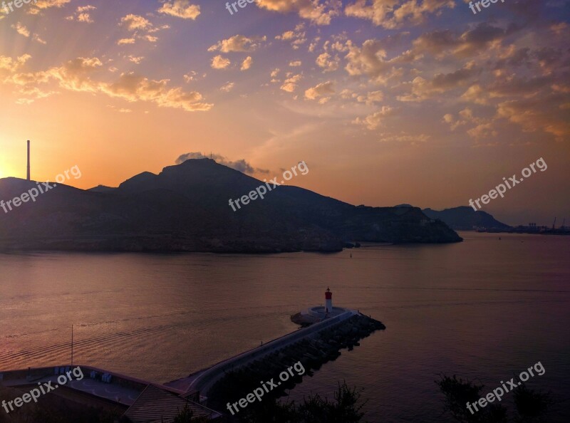 Cartagena Sunrise Clouds Lighthouse Harbour