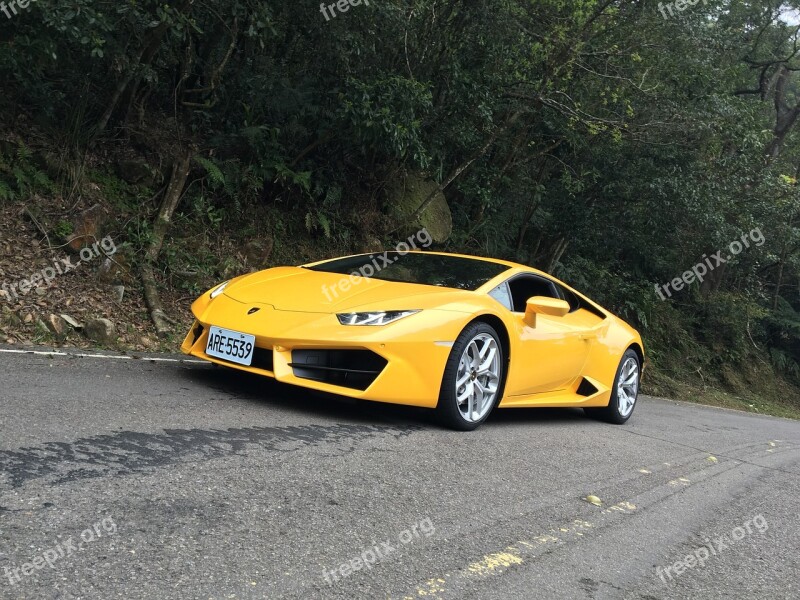 Car Lamborghini Yellow Road Sports Car