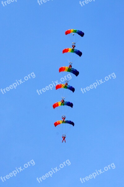 Parachutists Sports Group Jump Sky Airshow