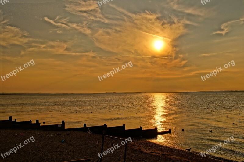 Sunset Whitstable Uk Coastline Coast