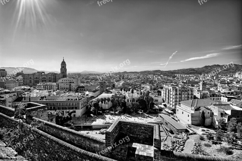 Urban Landscape Malaga Alcazaba Cathedral Black And White