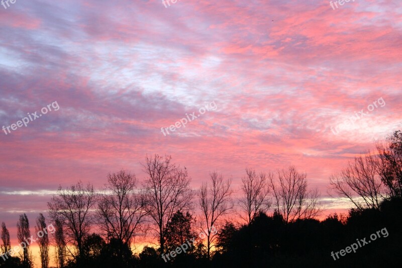 Landscape Morning Sunrise Trees Clouds