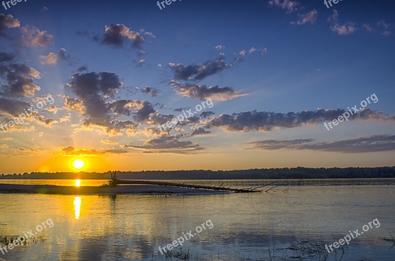 Sunset River Landscape Nature Sky