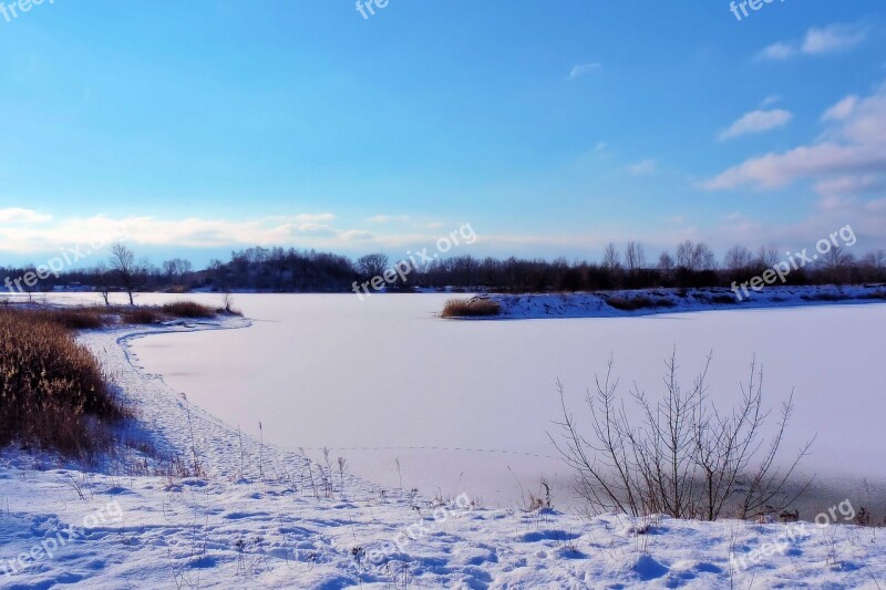 Landscape Lake Frozen Winter Impressions Wintry