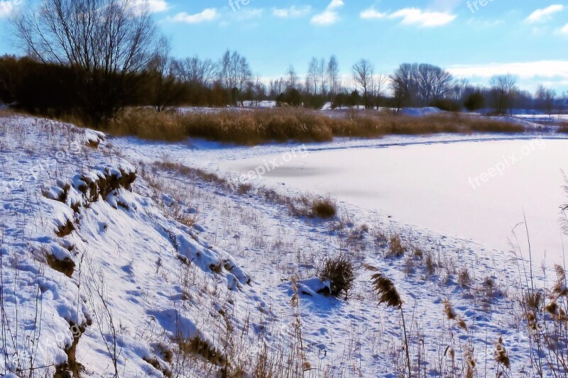 Landscape Lake Frozen Winter Impressions Wintry