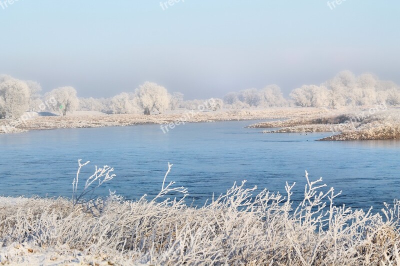 Landscape River Elbe Winter Impressions Wintry