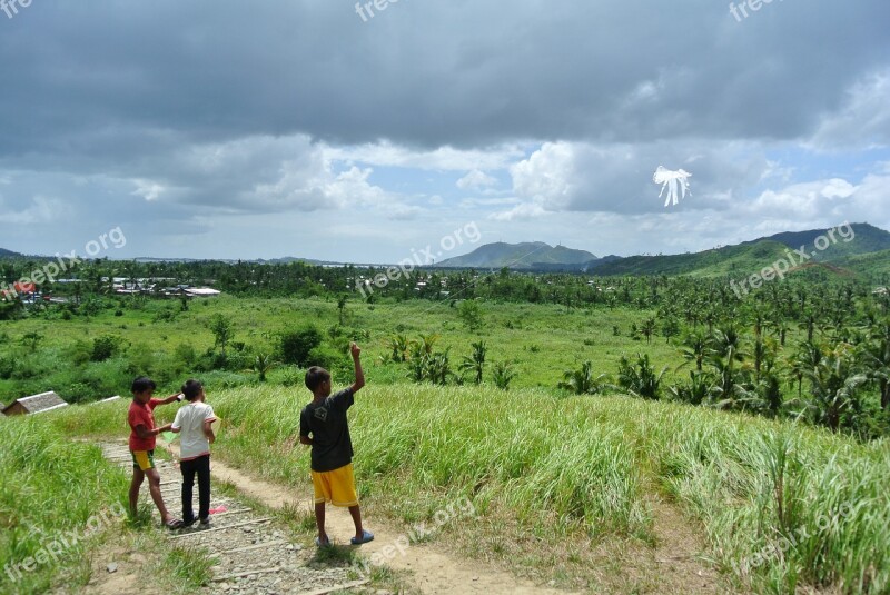 Boys Kites Philippines Countryside Free Photos