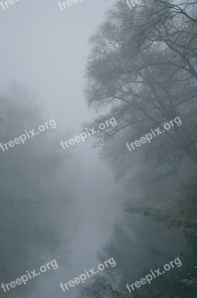 Fog River Trees Vista Haze