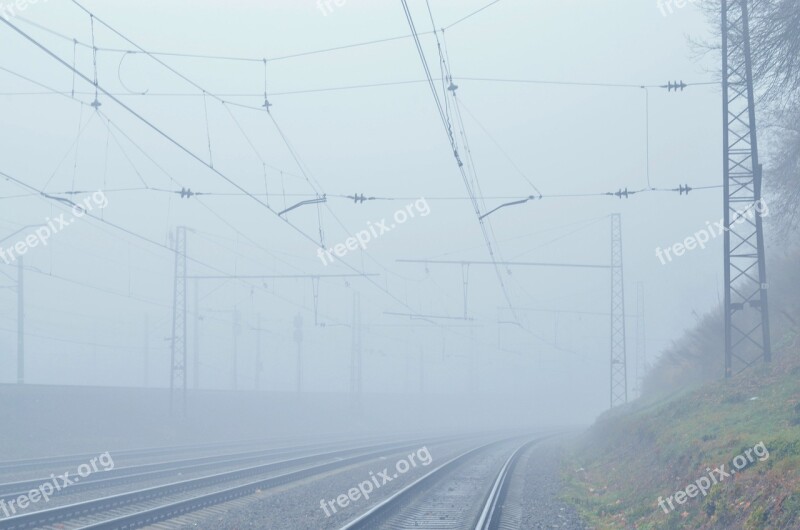 Fog Dampness Railway Rails Wire