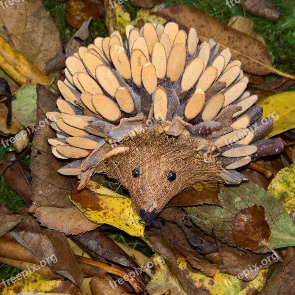 Autumn Leaves Hedgehog Autumn Decoration Made From Small Wood Pieces Hand Labor