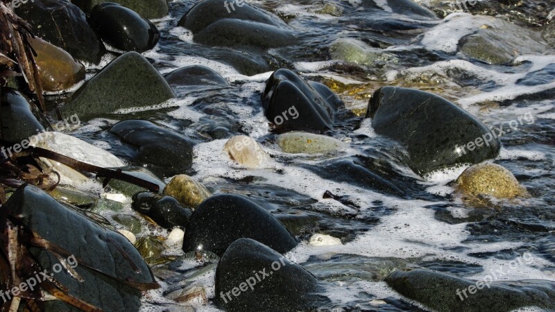 Pebble Beach Stones Wave Sea Foam