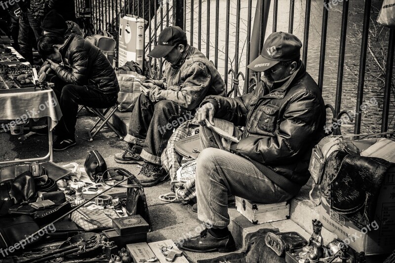 Black And White Documentary Character China Street