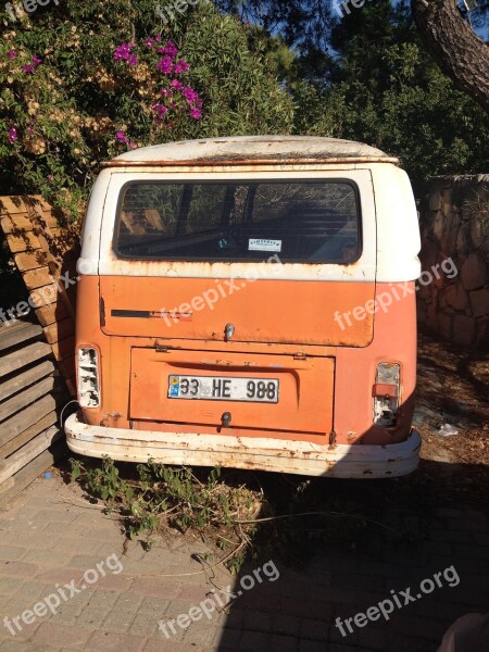 Vw Bus Orange Old Volkswagen Hippie