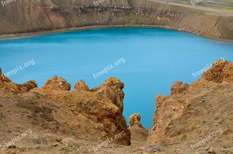 Iceland Crater Volcano Crater Lake Turquoise