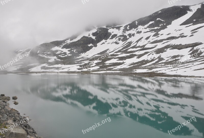 Norway Fjell Snow Mirroring Nature