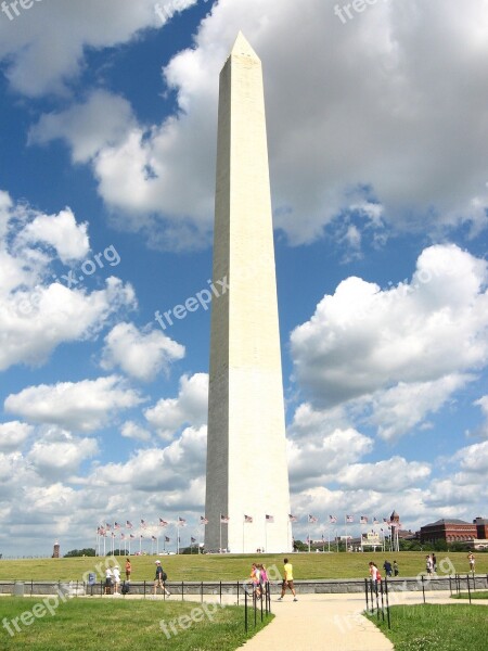 Washington Monument Clouds Memorial Historical Tourists