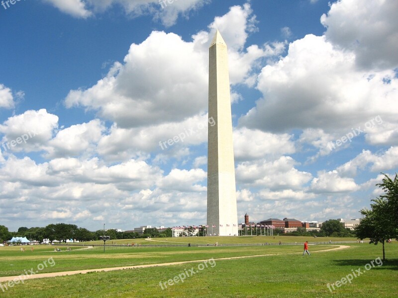 Washington Monument Clouds Memorial Historical Tourists