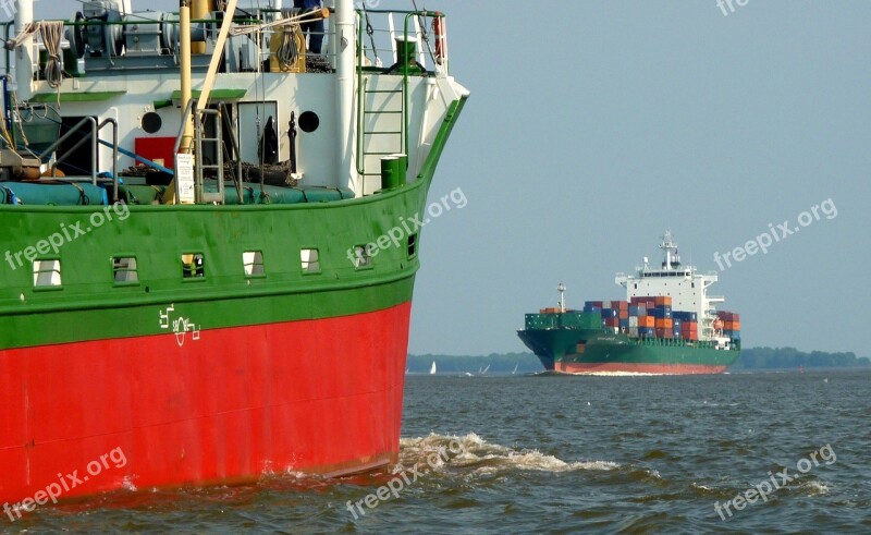 Container Seafaring Elbe Ship Mood