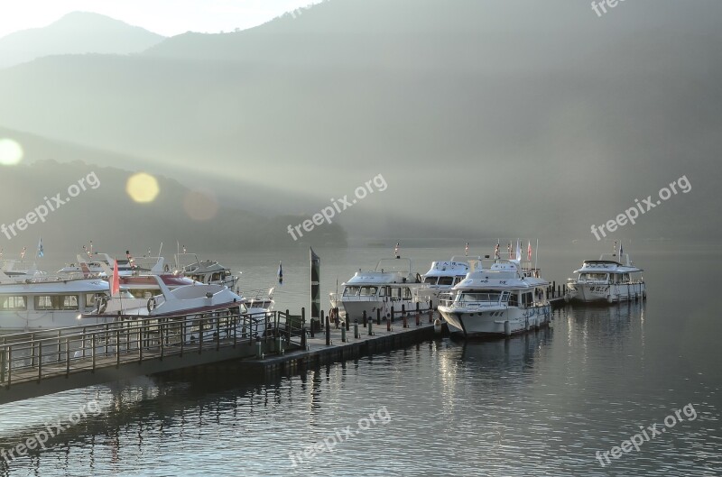 Nantou Sun Moon Lake Chaomu Harbour Sunrise Free Photos