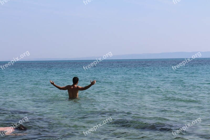 Hands Up Swimming Sea Summer Sky