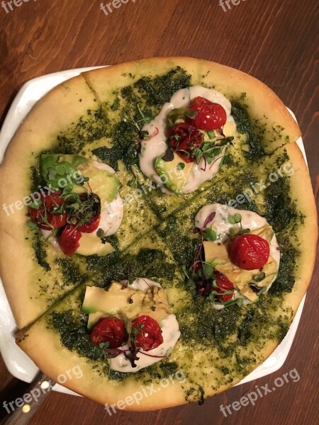 Pizza Goat Cheese Pesto Tomato Crust