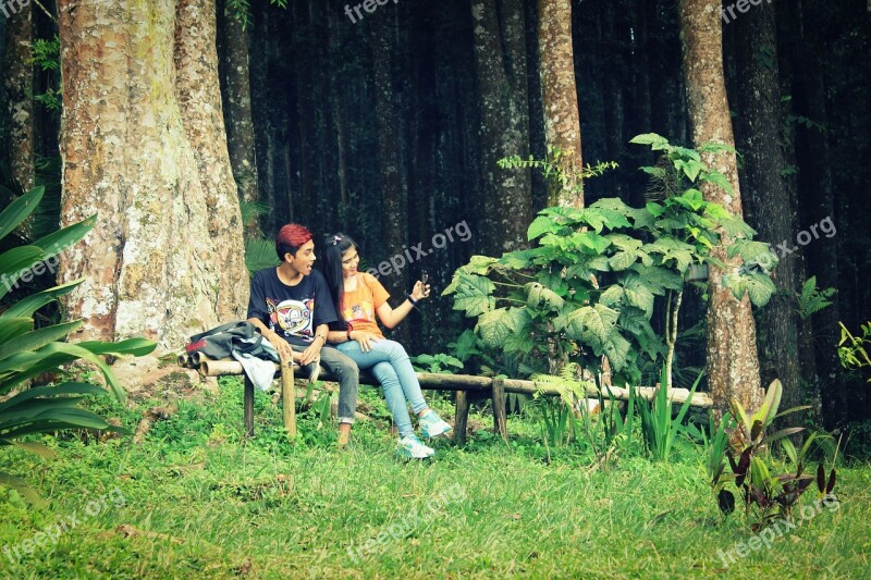 Woods Trees Couple Woman Man