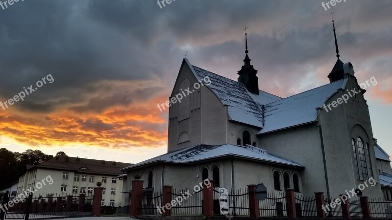 Sunset Church Landscape Clouds Municipality Good