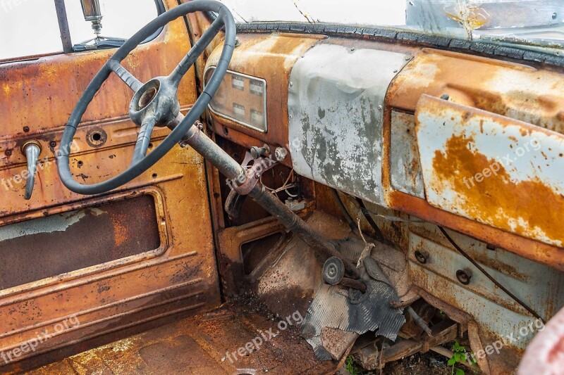 Scrap Scrap Car Inside Auto Steering Wheel Old