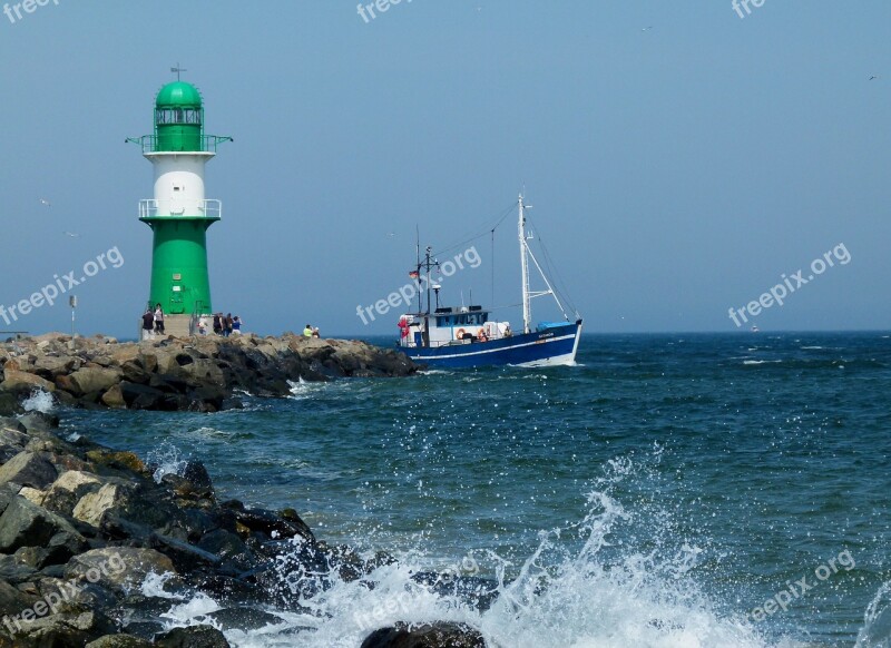 Lighthouse Warnemünde Baltic Sea Cutter Maritime