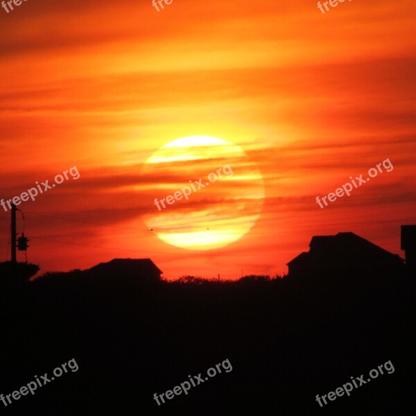 Sunset Landscape Silhouettes Sun Seacoast