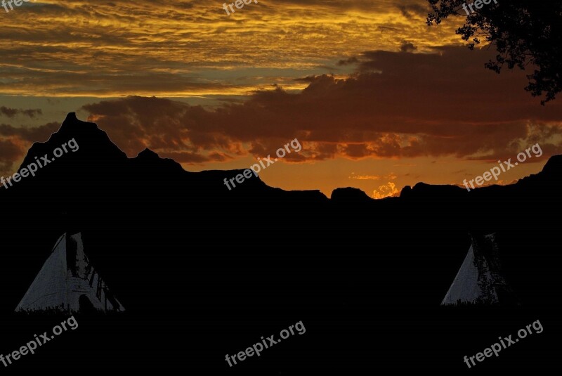 Sunset Landscape Rocks Silhouettes Twilight