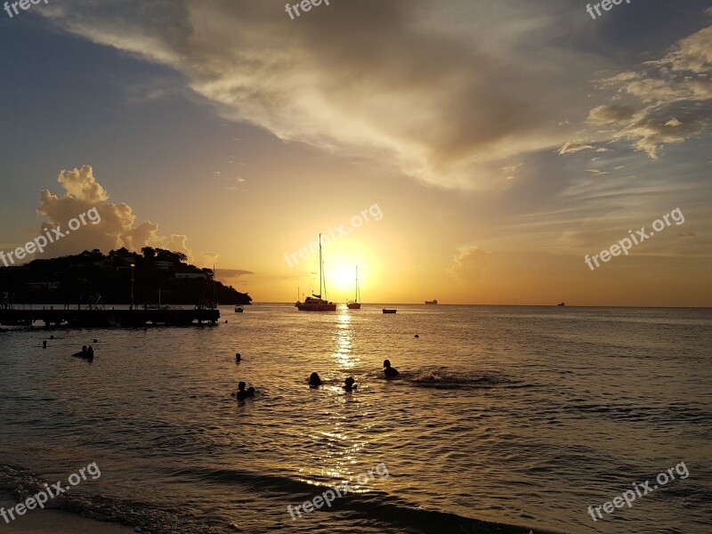 Beach Sunset Sand Boat Landscape Was