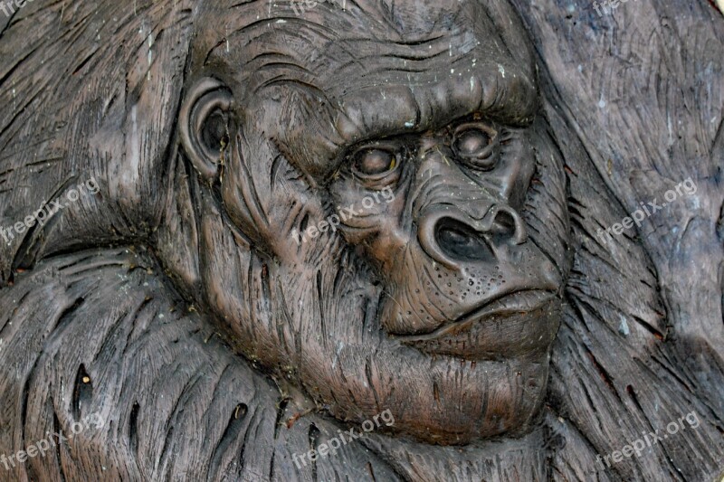 Gorilla Monkey Carving Wooden Plaque