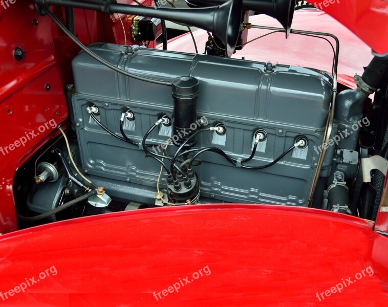 Vintage Car Engine Antique Retro Restored