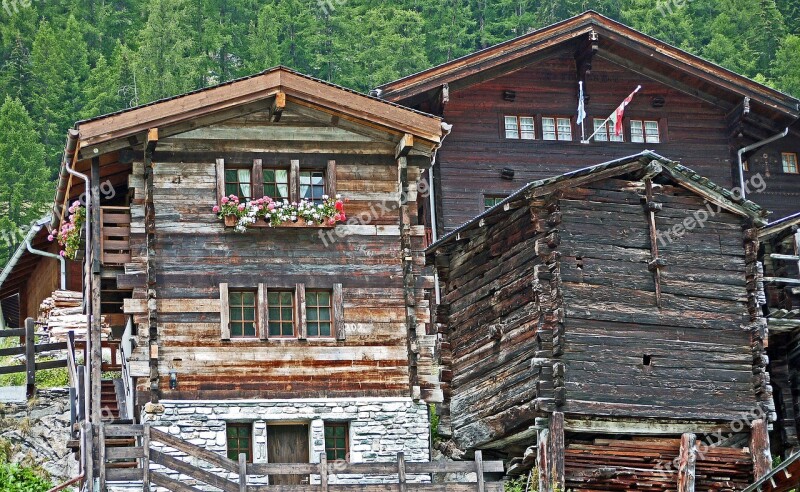 Switzerland Valais Wooden Houses Typical Gable