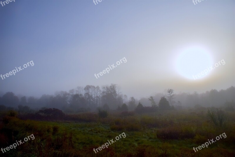 Sun Mist Field Fog Landscape