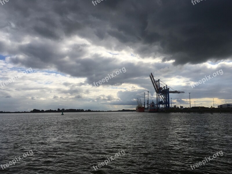 Brake Unterweser Weser Port Cranes On The River Weser