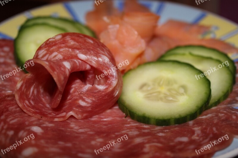 Wurstplatte Salami Salmon Cucumber Food