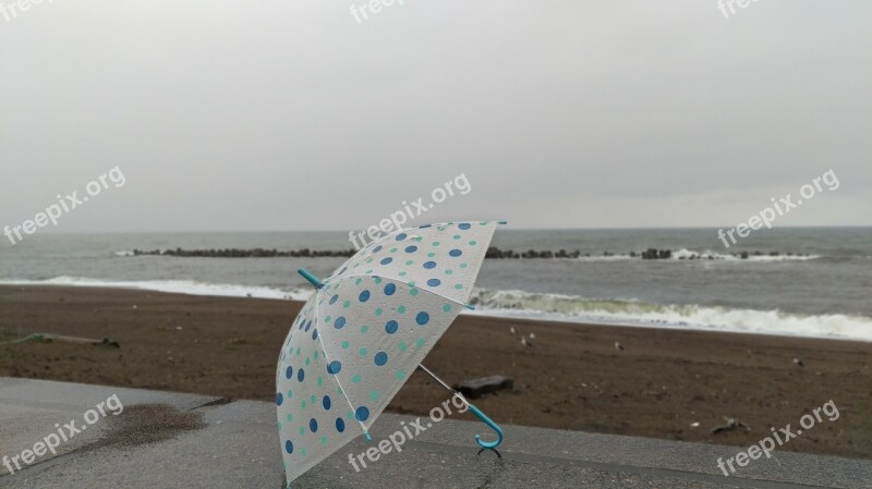 Rain Umbrella Beach Sea Cold