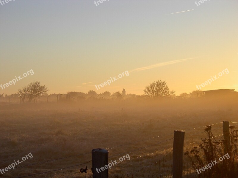 Autumn Fog Sunrise Mogning Landscape