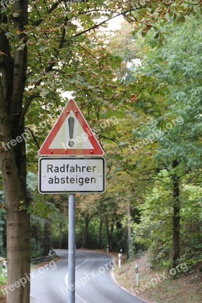 Sign Warnschild Walk Your Bike Caution Cave