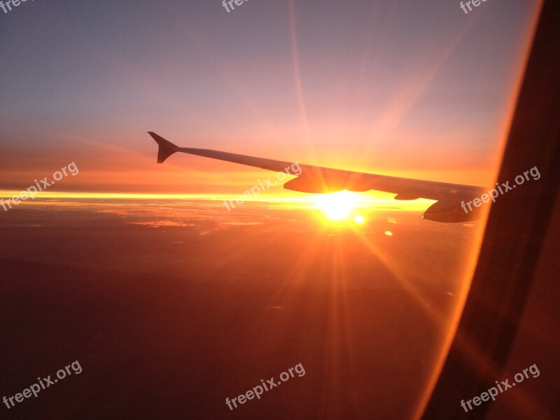 Airplane Plane Sunshine Sunset Transportation